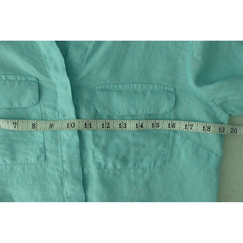 Talbots Womens Aqua 100% Linen Button Shirt Roll Sleeve Blouse S Summer Beach - Picture 6 of 7